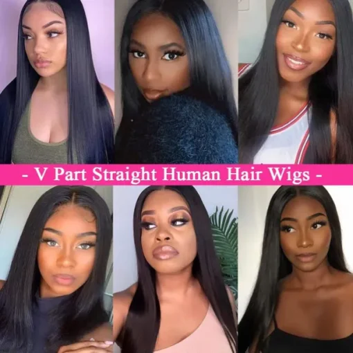 V Part Wigs Straight Brazilian Virgin Human Hair Wigs for Black Women Upgrade U Part Wigs Full Head Clip In Half Wig V Shape Wigs No Leave Out Lace Front Wigs 180% Density Natural Color
