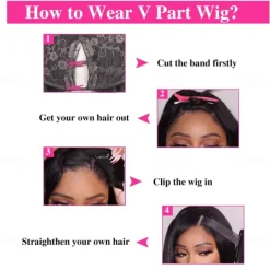 V Part Wigs Straight Brazilian Virgin Human Hair Wigs for Black Women Upgrade U Part Wigs Full Head Clip In Half Wig V Shape Wigs No Leave Out Lace Front Wigs 180% Density Natural Color