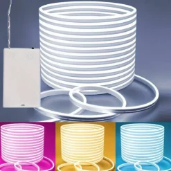 5V USB Waterproof Neon Light Strip 3.3-9.8 ft Battery Box Power Supply Neon Rope Light 120LED/m Waterproof Neon Light LED Light Strip Suitable for Bedrooms TV Backlight Cabinets
