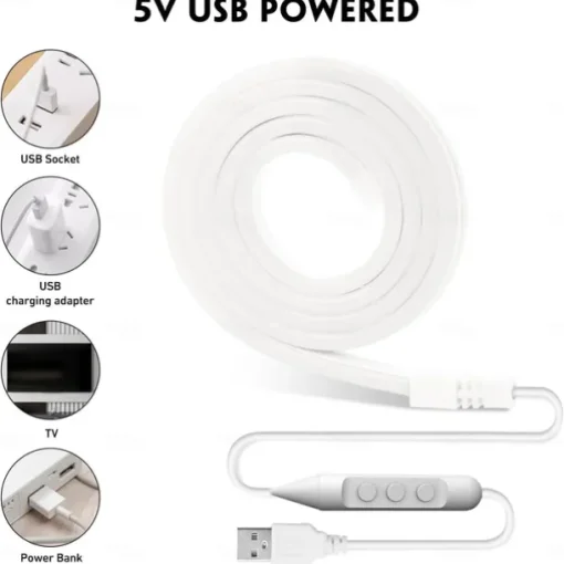 5V USB Waterproof Neon Light Strip 3.3-9.8 ft Battery Box Power Supply Neon Rope Light 120LED/m Waterproof Neon Light LED Light Strip Suitable for Bedrooms TV Backlight Cabinets