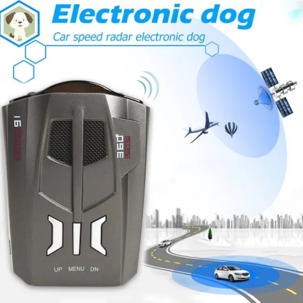 V9 12V Car Radar Detector - Digital Display with Voice Alert, Speed Control, X/K/Ka Band, English & Russian Support, Anti-Slip Design