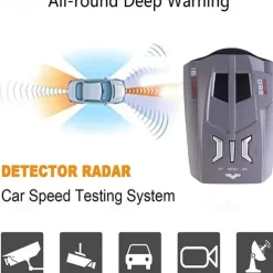 V9 12V Car Radar Detector - Digital Display with Voice Alert, Speed Control, X/K/Ka Band, English & Russian Support, Anti-Slip Design