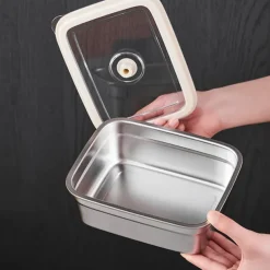 Vacuum Food Container Food-Grade SUS304 Sealed Food Storage Box Bento Lunch Box for Fruits, Refrigerator Safe, Airtight Meal Container (Rectangle)