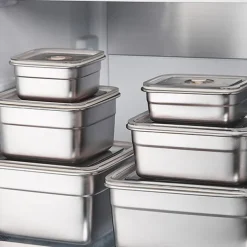 Vacuum Food Container Food-Grade SUS304 Sealed Food Storage Box Bento Lunch Box for Fruits, Refrigerator Safe, Airtight Meal Container (Rectangle)