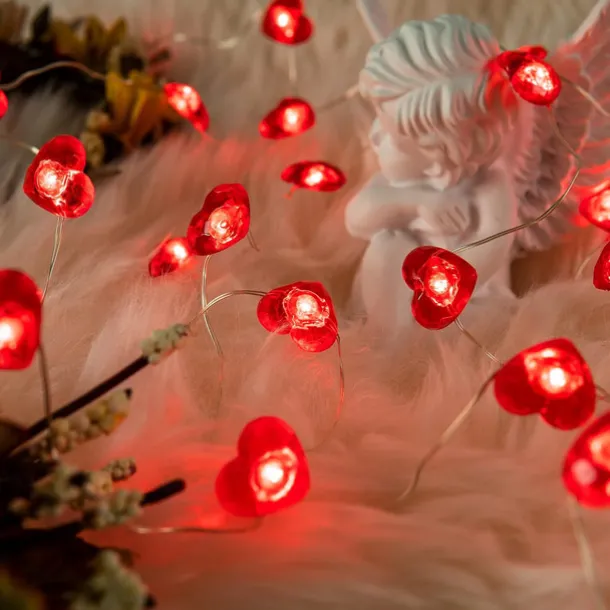 Valentine's Day Decor 2M 20LED Fairy Lights Red Pink White Heart Lights String Battery Operated Valentines Decorations Heart Fairy Lights Romantic Decor Home Bedroom