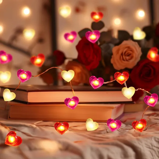 Valentine's Day Decor 2M 20LED Fairy Lights Red Pink White Heart Lights String Battery Operated Valentines Decorations Heart Fairy Lights Romantic Decor Home Bedroom