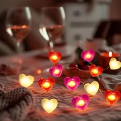 Valentine's Day Decor 2M 20LED Fairy Lights Red Pink White Heart Lights String Battery Operated Valentines Decorations Heart Fairy Lights Romantic Decor Home Bedroom