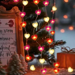 Valentine's Day Decor 2M 20LED Fairy Lights Red Pink White Heart Lights String Battery Operated Valentines Decorations Heart Fairy Lights Romantic Decor Home Bedroom