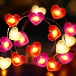 Valentine's Day Decor 2M 20LED Fairy Lights Red Pink White Heart Lights String Battery Operated Valentines Decorations Heart Fairy Lights Romantic Decor Home Bedroom