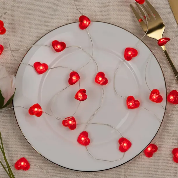 Valentine's Day Decor 2M 20LED Fairy Lights Red Pink White Heart Lights String Battery Operated Valentines Decorations Heart Fairy Lights Romantic Decor Home Bedroom