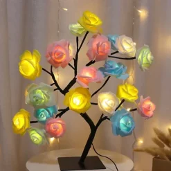 Valentine's Day Rose Flower Tree Lamp 24 Heads Rose Table Light USB Plug Lamp For Wedding Party Decoration Night Lights