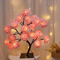 Valentine's Day Rose Flower Tree Lamp 24 Heads Rose Table Light USB Plug Lamp For Wedding Party Decoration Night Lights