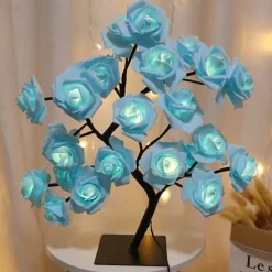 Valentine's Day Rose Flower Tree Lamp 24 Heads Rose Table Light USB Plug Lamp For Wedding Party Decoration Night Lights