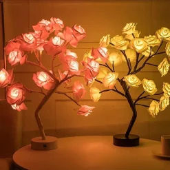 Valentine's Day Rose Flower Tree Lamp 24 Heads Rose Table Light USB Plug Lamp For Wedding Party Decoration Night Lights