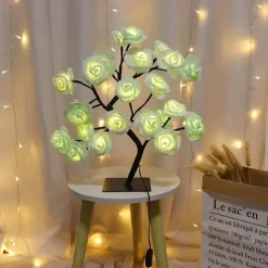 Valentine's Day Rose Flower Tree Lamp 24 Heads Rose Table Light USB Plug Lamp For Wedding Party Decoration Night Lights