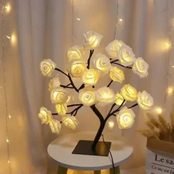 Valentine's Day Rose Flower Tree Lamp 24 Heads Rose Table Light USB Plug Lamp For Wedding Party Decoration Night Lights