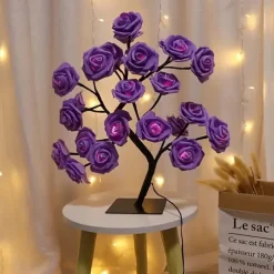 Valentine's Day Rose Flower Tree Lamp 24 Heads Rose Table Light USB Plug Lamp For Wedding Party Decoration Night Lights