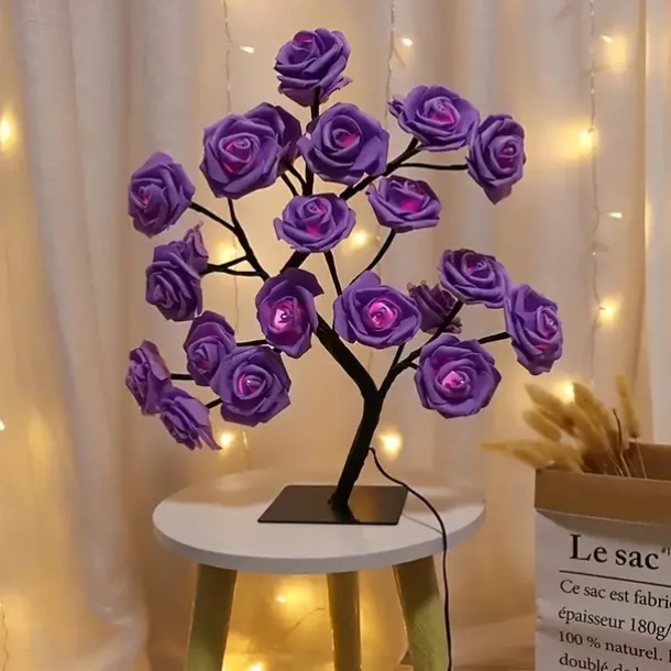 Valentine's Day Rose Flower Tree Lamp 24 Heads Rose Table Light USB Plug Lamp For Wedding Party Decoration Night Lights