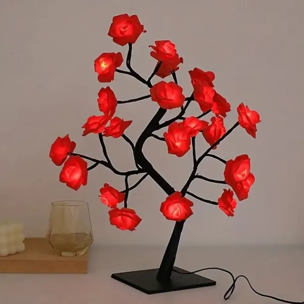 Valentine's Day Rose Flower Tree Lamp 24 Heads Rose Table Light USB Plug Lamp For Wedding Party Decoration Night Lights