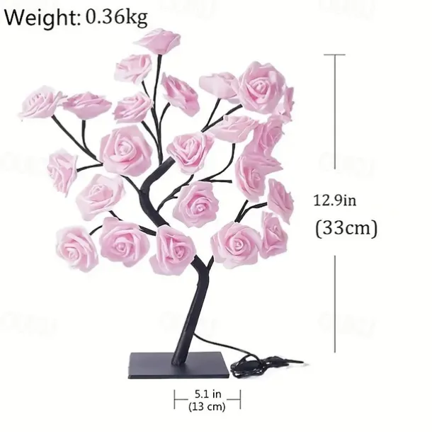 Valentine's Day Rose Flower Tree Lamp 24 Heads Rose Table Light USB Plug Lamp For Wedding Party Decoration Night Lights
