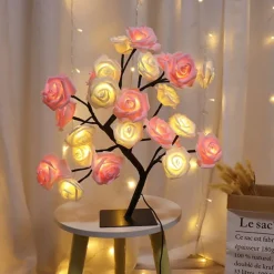 Valentine's Day Rose Flower Tree Lamp 24 Heads Rose Table Light USB Plug Lamp For Wedding Party Decoration Night Lights
