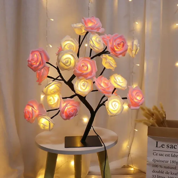Valentine's Day Rose Flower Tree Lamp 24 Heads Rose Table Light USB Plug Lamp For Wedding Party Decoration Night Lights