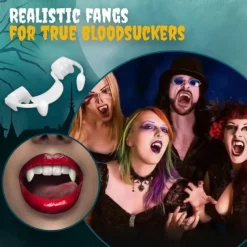 Vampire Fangs, Retractable Halloween Vampire Fangs Teeth, Made of Resin, Werewolf Teeth Glue Set