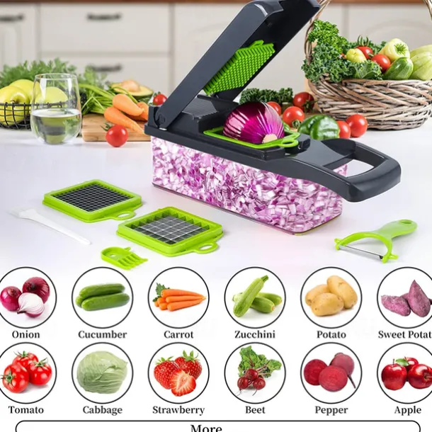 Vegetable Chopper 16 in 1Multifunctional Food Chopper Kitchen Vegetable Slicer Dicer Cutter Veggie Chopper With 8 Blades Carrot Chopper with Container