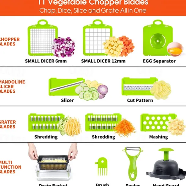 Vegetable Chopper 16 in 1Multifunctional Food Chopper Kitchen Vegetable Slicer Dicer Cutter Veggie Chopper With 8 Blades Carrot Chopper with Container