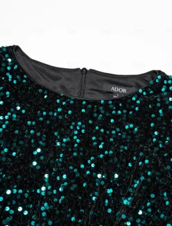 Velour Sequin Puff Sleeve Sparkly Elegant Maxi Dress