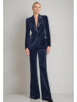 Velvet Blazer Set Two Piece Jumpsuit / Pantsuit Pantsuit Mother of the Tailored Pantsuit Elegant Vintage Simple Satin Peak Lapel Floor Length Flared Pants Velvet Long Sleeve with Covered Buttons