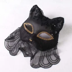 Venice Carnival Cat Mask Black Masquerade Graduation Party Accessories Women Elegant Halloween Cosplay Masks