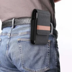 Vertical Nylon Dual Pocket Phone Holster Pouch Belt Clip Case Holder Oxford Cloth Sports Mobile Phone Bag Double Divided Design Power Bank Organizer Earphone Storage Card Storage