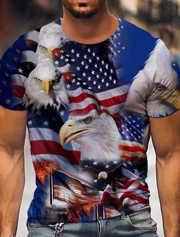 Veterans Day Men's Patriot Patriotic Veteran Graphic Prints Eagle American Flag National Flag Shirt T shirt Tee Patriotic Shirts Short Sleeve T shirt 3D Print Crew Neck Shirt Designer Casual Big