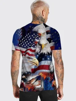 Veterans Day Men's Patriot Patriotic Veteran Graphic Prints Eagle American Flag National Flag Shirt T shirt Tee Patriotic Shirts Short Sleeve T shirt 3D Print Crew Neck Shirt Designer Casual Big
