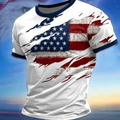 Veterans Day Men's Patriot Patriotic Veteran American Flag T shirt Short Sleeve T shirt 3D Print Crew Neck Shirt Street Style Party Birthday Street Black White Summer Spring Clothing Apparel S M L