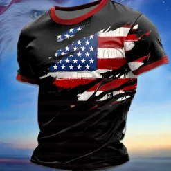Veterans Day Men's Patriot Patriotic Veteran American Flag T shirt Short Sleeve T shirt 3D Print Crew Neck Shirt Street Style Party Birthday Street Black White Summer Spring Clothing Apparel S M L