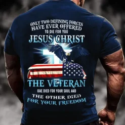 Veterans Day Men's Patriot Patriotic Backprint Graphic Eagle National Flag T shirt Tee Short Sleeve T shirt 3D Print Crew Neck Shirt Vintage Fashion Designer Outdoor Casual Daily Black Blue Red Spring