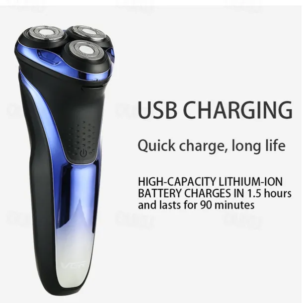 VGR Electric Razor for Men USB Rechargeable 3D Rotary Men's Shaver Pop-up Beard Trimmer Grooming Kit IPX7-Waterproof Corded & Cordless Wet Dry Beard Shavers LED Display