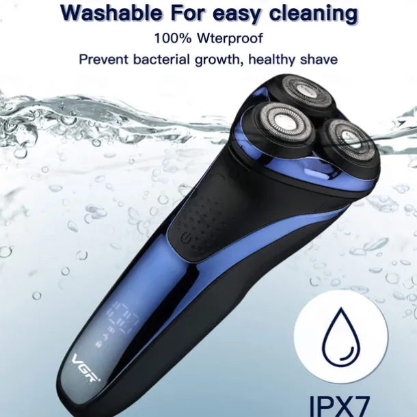 VGR Electric Razor for Men USB Rechargeable 3D Rotary Men's Shaver Pop-up Beard Trimmer Grooming Kit IPX7-Waterproof Corded & Cordless Wet Dry Beard Shavers LED Display