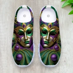Vibrant Women's Slip-On Athletic Shoes with Carnival Mask Design, Ideal for Festive Occasions, Parades, and Casual Wear