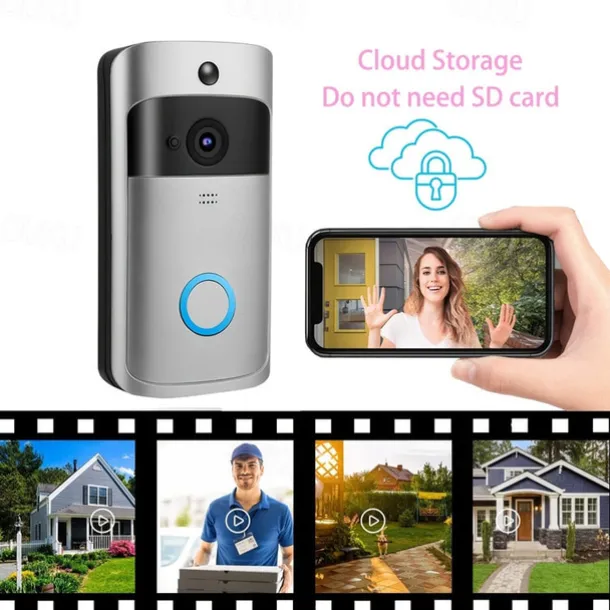 Video Doorbell Camera Wireless Battery Powered WiFi Video Doorbell Camera Motion Detector 2-Way Talk HD Video Night Vision Cloud Storage Battery Powered 2.4G WiFi Smart Home Security Doorbell C