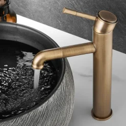 Vintage Bathroom Sink Mixer Faucet Tall, Monobloc Washroom Basin Taps Single Handle One Hole Deck Mounted Antique, with Hot and Cold Hose Retro Water Taps Brass Black