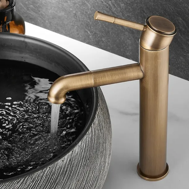 Vintage Bathroom Sink Mixer Faucet Tall, Monobloc Washroom Basin Taps Single Handle One Hole Deck Mounted Antique, with Hot and Cold Hose Retro Water Taps Brass Black
