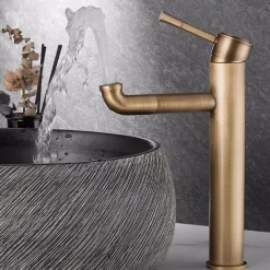 Vintage Bathroom Sink Mixer Faucet Tall, Monobloc Washroom Basin Taps Single Handle One Hole Deck Mounted Antique, with Hot and Cold Hose Retro Water Taps Brass Black