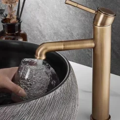 Vintage Bathroom Sink Mixer Faucet Tall, Monobloc Washroom Basin Taps Single Handle One Hole Deck Mounted Antique, with Hot and Cold Hose Retro Water Taps Brass Black