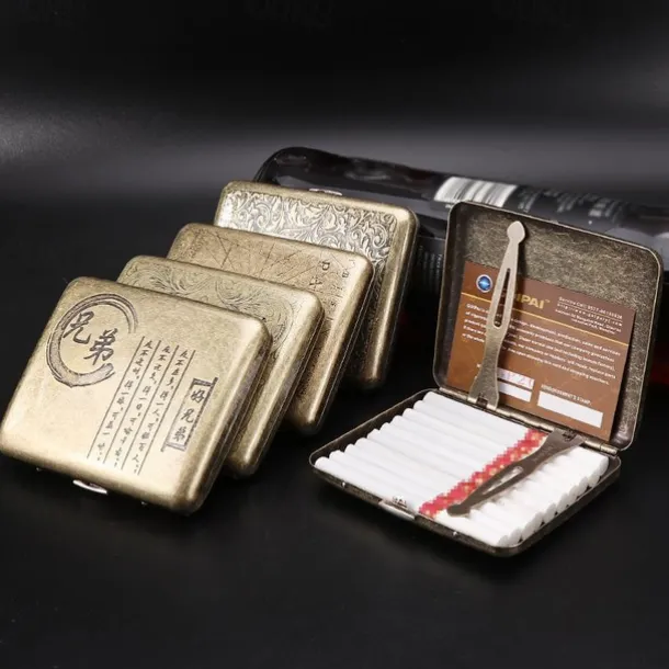 Vintage Cigarette Case with Both Sides Open to Support Generation of Bronze Condensed Flower Metal Flip-top Carved(Can Hold 20 Cigarette)
