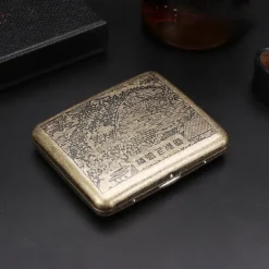 Vintage Cigarette Case with Both Sides Open to Support Generation of Bronze Condensed Flower Metal Flip-top Carved(Can Hold 20 Cigarette)