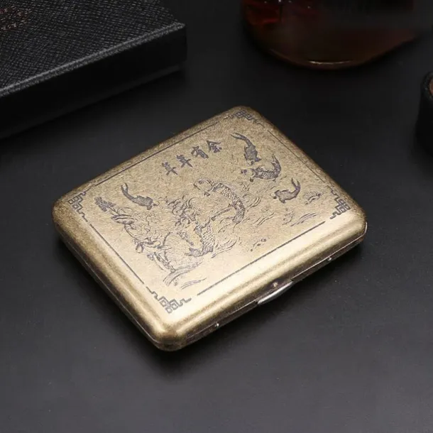 Vintage Cigarette Case with Both Sides Open to Support Generation of Bronze Condensed Flower Metal Flip-top Carved(Can Hold 20 Cigarette)