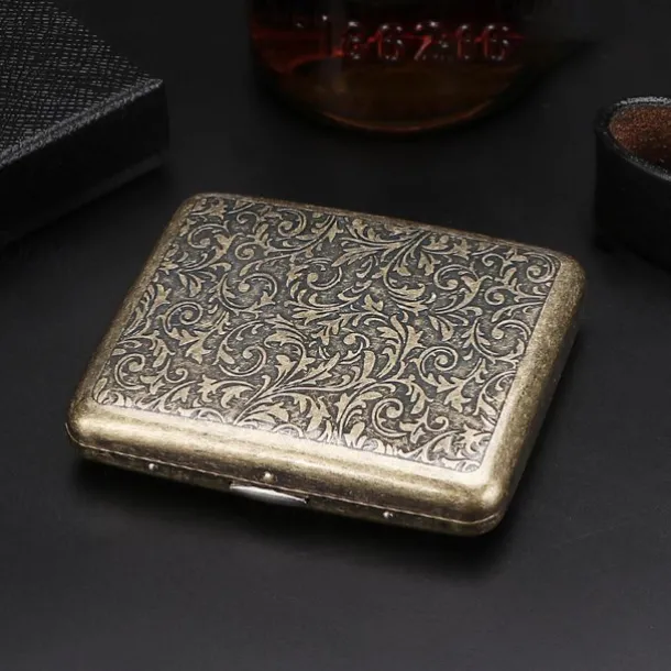Vintage Cigarette Case with Both Sides Open to Support Generation of Bronze Condensed Flower Metal Flip-top Carved(Can Hold 20 Cigarette)